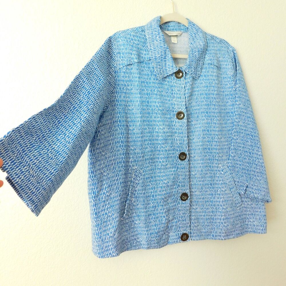 Christopher & Banks Jacket Button Up Fashion Blazer Blue White Womens XL NWT New